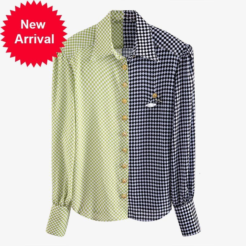 

Female 2021 New Fashion Design Will See New White Plaid Black Clothes Sexy Sleeve Lapel Long Shirt Top HKY3, Beige