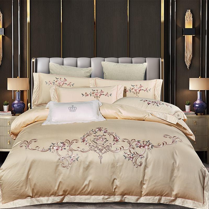

Bedding Sets Luxury 100% Pure Cotton Satin Set Egyptian Embroidery Duvet Cover Bed Linen Fitted Sheet Pillowcases