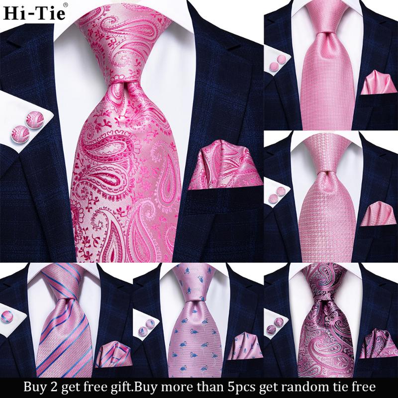 

Bow Ties Hi-Tie Gift Men's Necktie Peach Pink Paisley Silk Wedding Tie For Men Hanky Cufflinks Fashion Design Business Party Drop