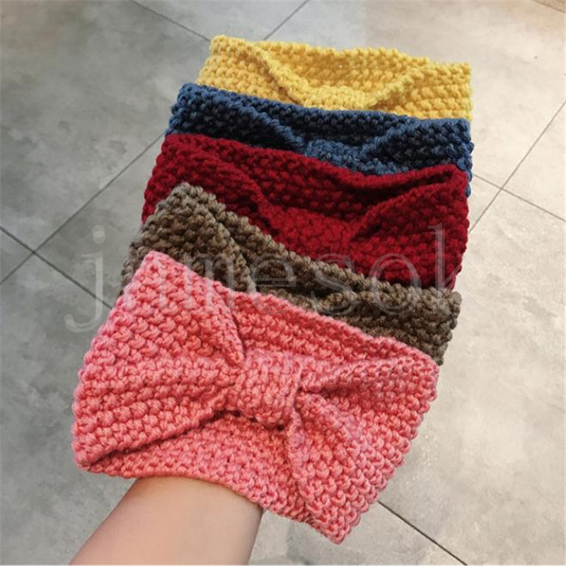 

12 colors Knitted Crochet Headband Women Winter Sports Bowknot Hair Band Turban Yoga Headband Beanie Cap Headbands Party Favors DB402, Multi