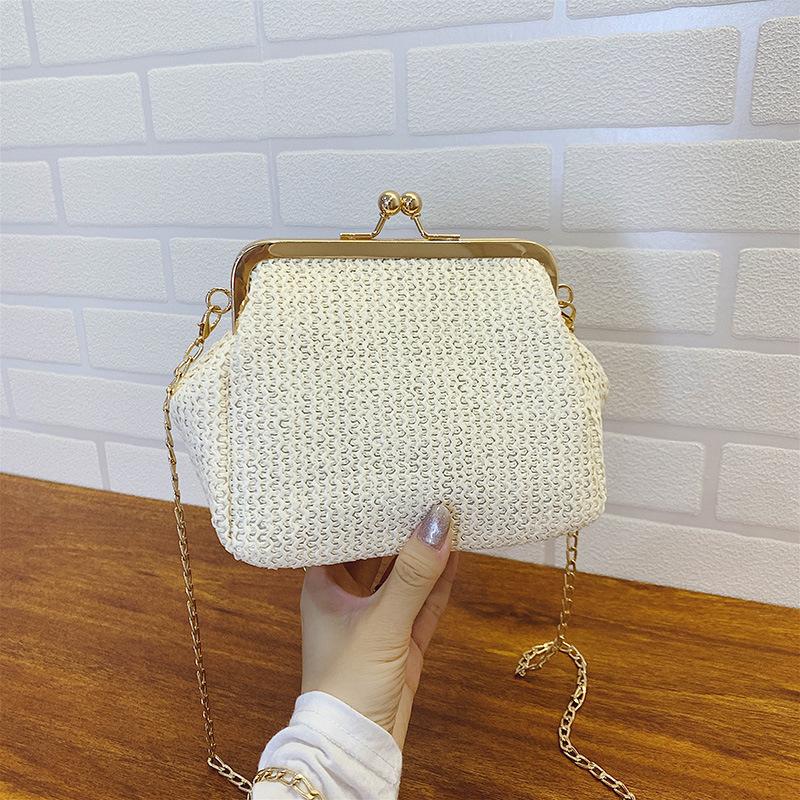 

Handbag Summer Simple Women Lady Wild Mini Square Straw Bag Messenger Bag Solid Color, Khaki