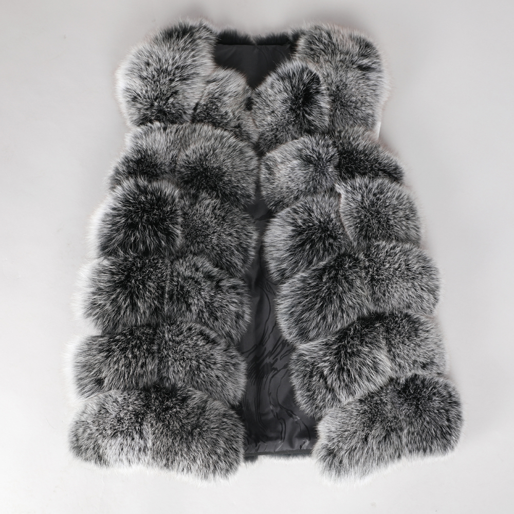 

2021 New Winter Coat, Female, Natural Fox Skin Sleeveless Waistcoat 68cm Length Leather Vest SXTL, Vest 60cm-5