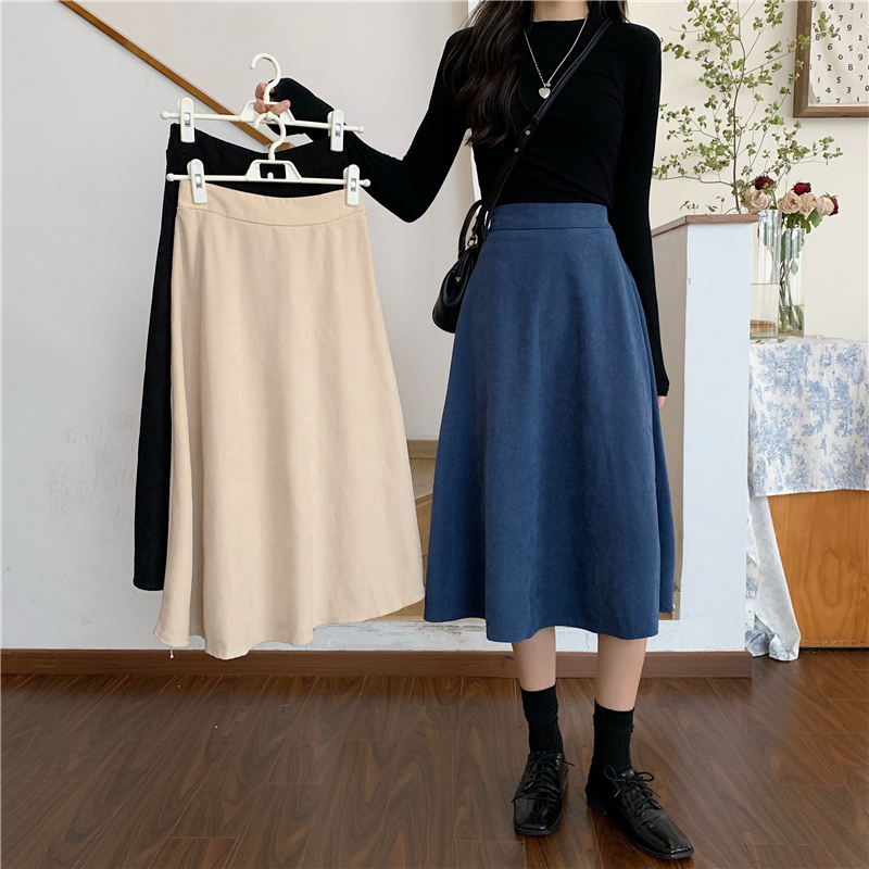 

2021 New Autumn Solid High Waist A-line Women Office Lady Elegant Skirts Wil0, Black