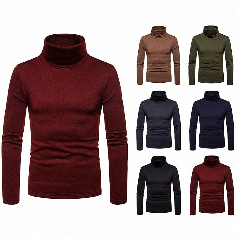 T-shirt pour hommes Couleur solide Turtleneck Casual Daily Manches à manches longues Tops légers Slim Green et grand vin Black Army Green U5se #