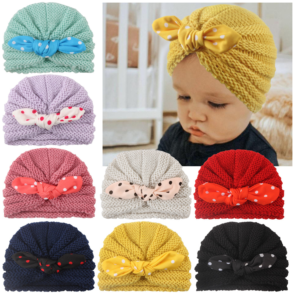 

Baby Turban Headband Bow Knot Beanie Hat Infant Cute Knit Cap Nursery Beanie Wool Cap Autumn Winter Dot Knitted Hat Head Cap, 7# red