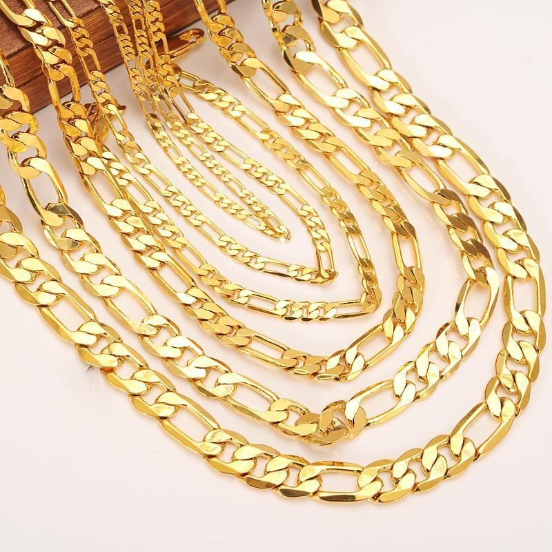 

gold Men Chain Necklace Figaro Link necklace chain bracelet Gold Filled Women Wholesale Jewelry 3/4/5/6/7/8/9/10mm boys gift1