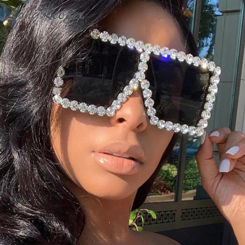 

LongKeeper Rhinestone Decoration Sunglasses Women 2021 Trend Retro Large Punk Sun Glasses Square Diamond Shades