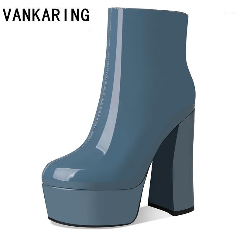 

fashion patent leather ankle boots autumn winter short boots zipper black super high heels thick platform women zip ankle1