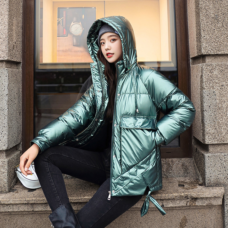 

2021 New Winter Zipper Plus Size with Korean-style Hood Loose Padded Shiny Thick Hot Female Jacket Cold Xlga, Blue