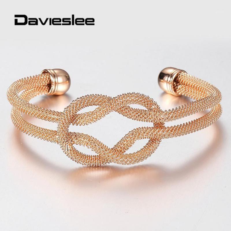 

9mm 585 Rose Gold Bangle Bracelet for Women Opening Big Cuff Knot Wristband Party Wedding Fashion Jewelry Gifts LCB491