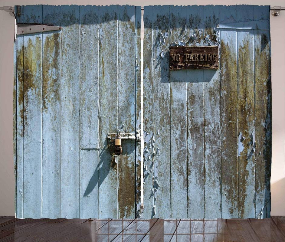 

Industrial Window Curtains Grungy Old Rotting Garage Door with No Parking Sign Rusty Aged Living Room Bedroom Decor Curtain, As pic