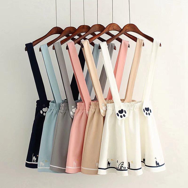 

Kawaii Skirts Womens Embroidered Suspender Skirt Ladies Korean Mini A Line Skirts Sweet Pink Preppy Overall 2020 Summer, Pink kawaii skirts