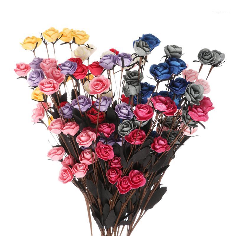 

15 Heads 9 Colors Artificial Simulation Rose Flower Realistic Fake Silk Blue Rose Flowers Bouquet Weeding Party Home Decoration1, Royal blue