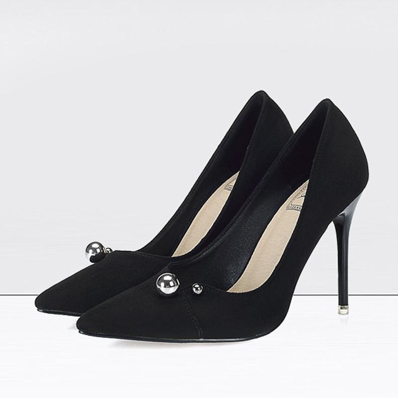 

Brand Designer Patchwork Pumps Metal Beaded Stiletto High Heels Ladies Shoes Faux Suede Leather Pumps Wedges Cut-Out Shoes Woman1, 7cm black