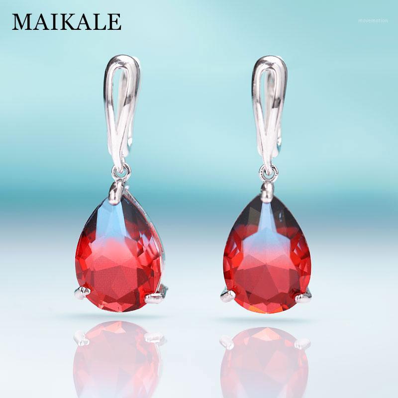 

MAIKALE New Water Drop Gradient Blue Long Earrings Women Fashion Rose Gold Fine Jewelry Tourmaline Zircon Glass Dangle Earrings1