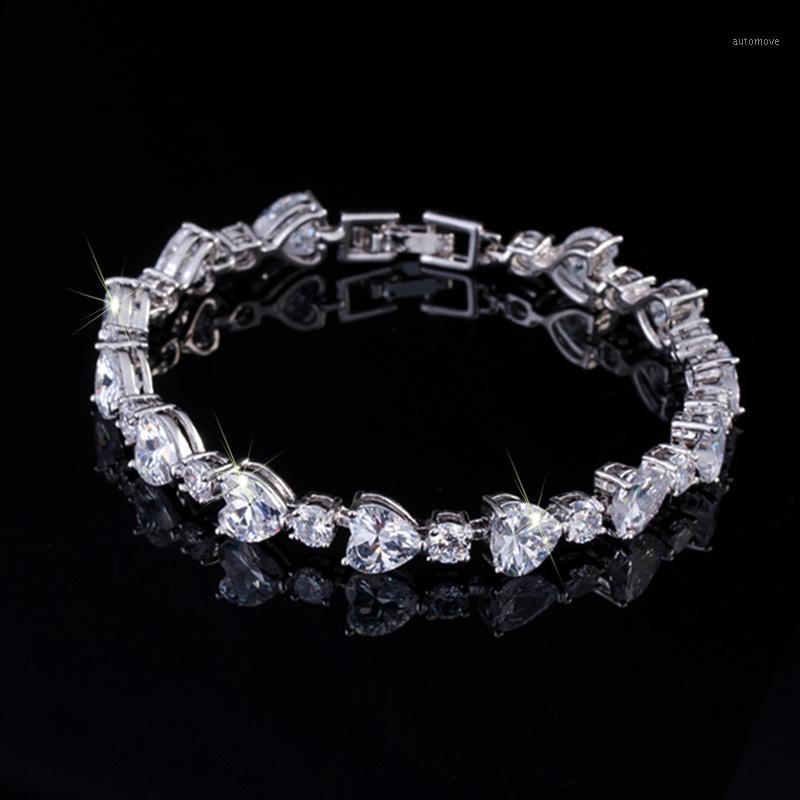 

Love Heart Zircon Tennis Chain Bracelet Men's Womens Jewelry Copper Material Gold Plt Rose Color CZ Bracelet Link Bangle1