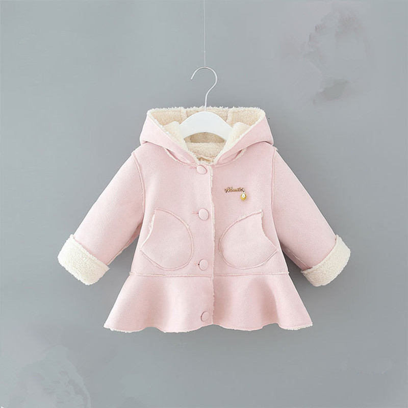 

2021 Baby Clothing Children Winter Veet Jacket Kids Hooded Big Bow Coat for Girls Clothes New Fashion Outwear with Pockets U147, Pink