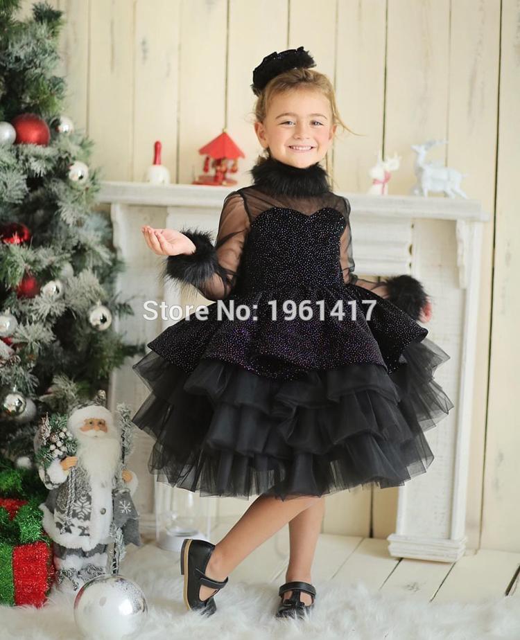 

Luxury Black Children's Dress Girl's Beauty Dress Long Sleeve Party Dresses For Girls Christmas, As pic