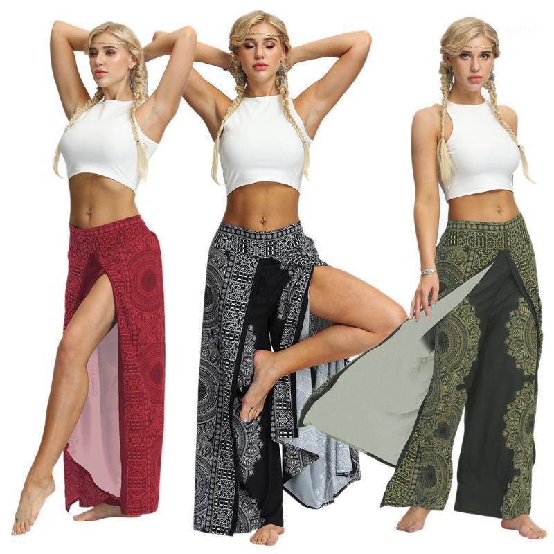 

Ethnic printed loose slit wide leg pants women' fitness exercise Yoga Dance Pants summer casual beach1, Black