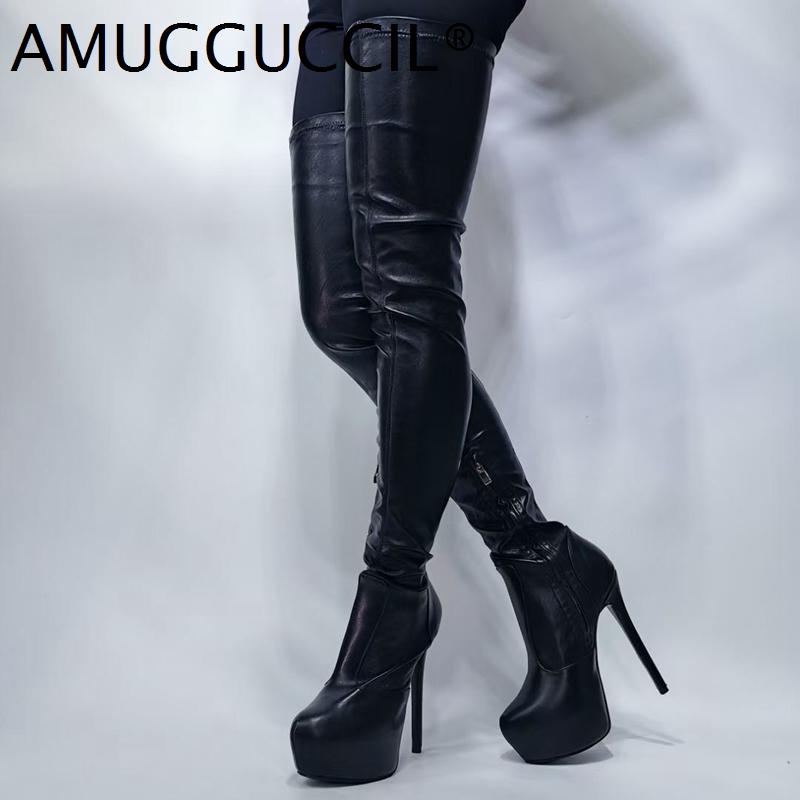 

2020 New Plus Big Size 36-43 Black Zip Sexy Thigh High Heel Platform Over The Knee Female Winter Female Lady Women Boot X2056