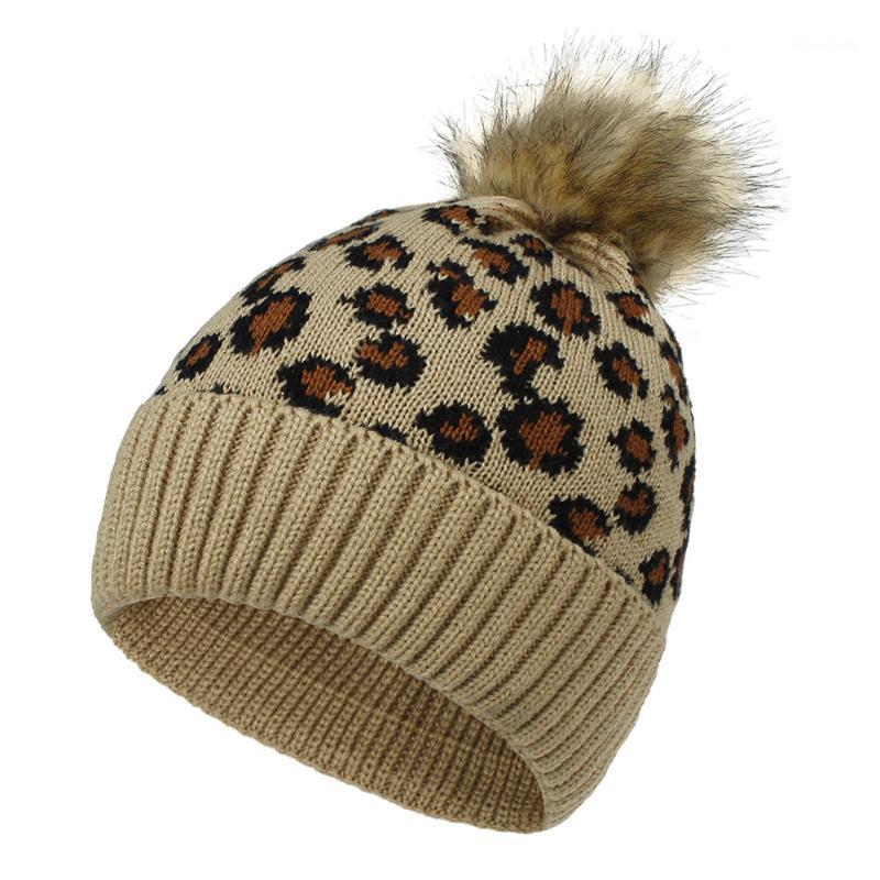 

JIAYAN Women Winter New Hat Mink And Fur Ball Cap Pom Poms Leopard Print Girl Skullies Beanies Hat Cap Knitted Fashion Warm1