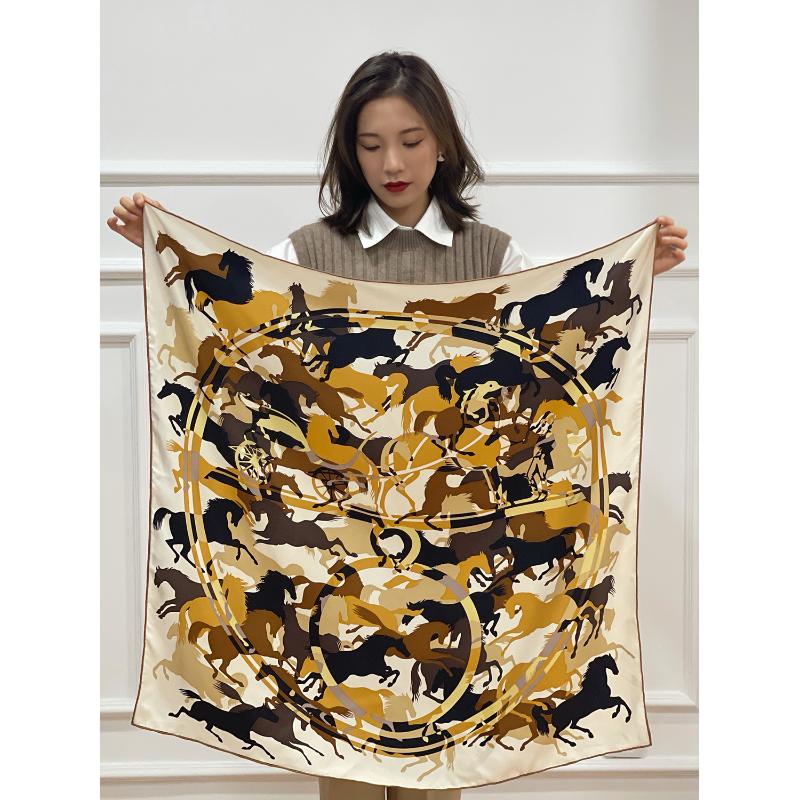 

Scarves 100% Mulberry Silk Scarf 90*90cm Designer Square 90 Twill Spray Hand-Crimped, Blue;gray