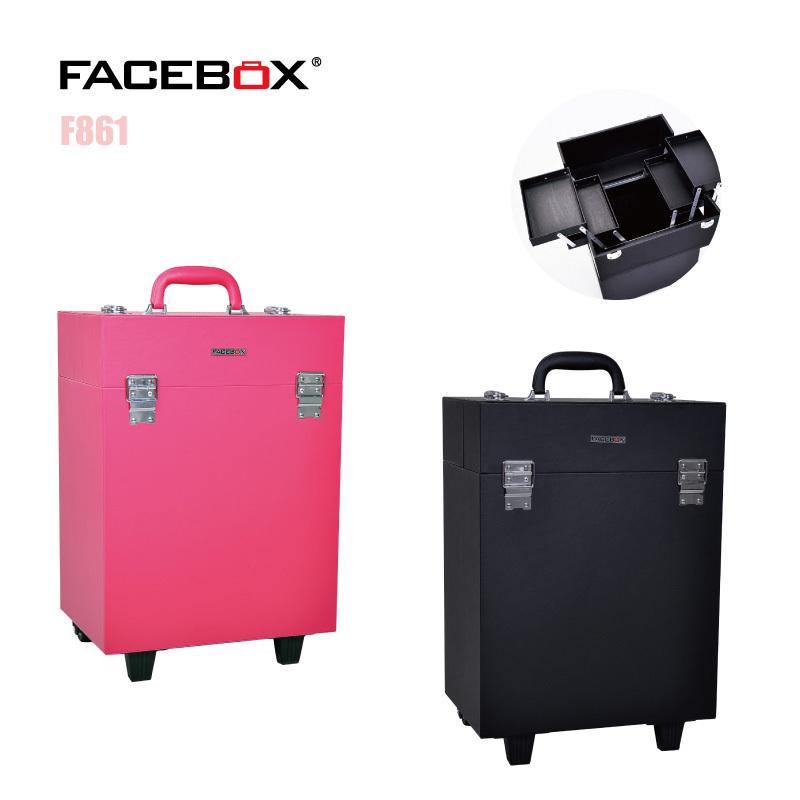 

Facebox Trolley Makeup Case Beauty Box with wheels Professional makeup box Black and pink color Standard and Univeral Wheel, Pink standard wheel