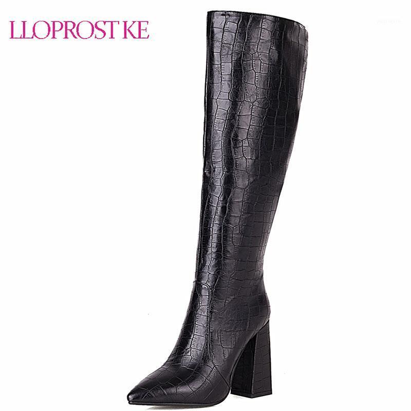 

Lloprost ke Western Cowboy Boots for Women Knee High Boots Winter Snake Leather Long Pointed Low Heeled Sexy Shoes Woman1, Black