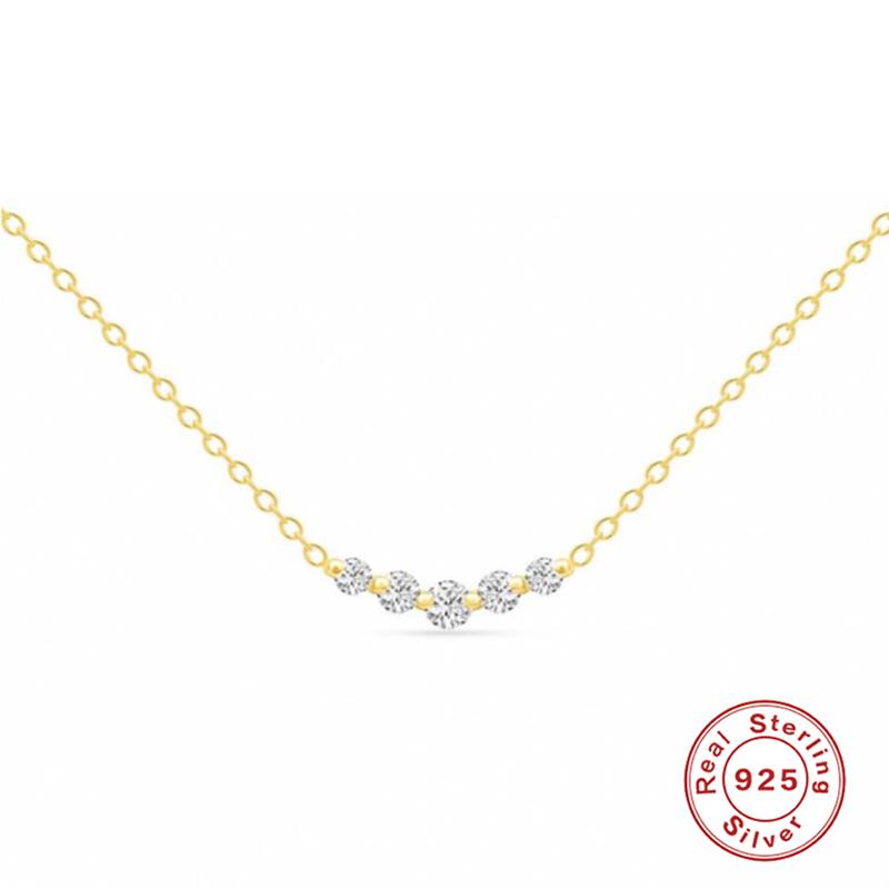 

Other GS 925 Sterling Silver Five Round Zircon Chain Necklace For Women Girl All-match Simple Shiny Crystal Clavicle Choker