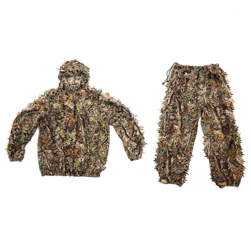 

Hunting clothes 3D Leaf Adults Ghillie Suit Woodland Camo/Camouflage Hunting Deer Camouflage Clothing With Cover Bags Pants Hood1, Black