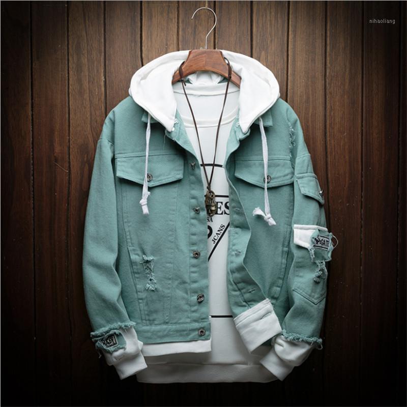 

Autumn New Hooded Denim Jacket Men Fashion Fake Two Pieces Of Streetwear Bomber Jacket and Coat Man Cowboy Clothes Male -3XL1, Black