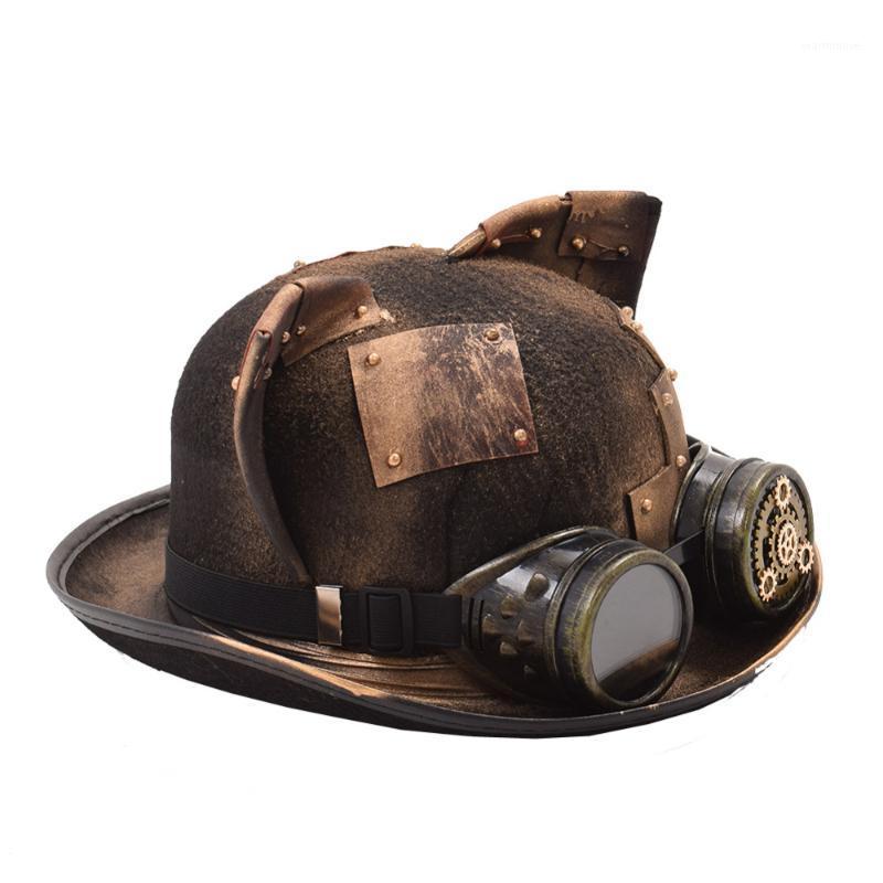 

Steampunk Hats Gothic Cat Ear goggles Bowler Topper Fedora Party Festival Accessories1, Black