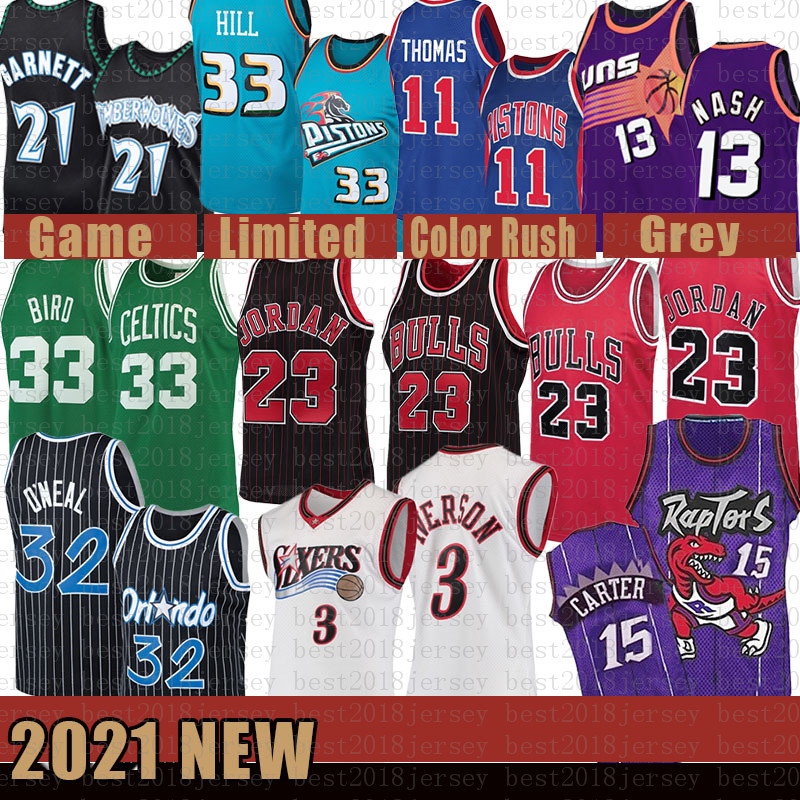 

Vince 3 Allen Carter Larry Iverson Bird Jersey Grant Isiah Hill Thomas Penny Shaquille Hardaway O'Neal Steve Bull Nash Garnett Gold, Black;red