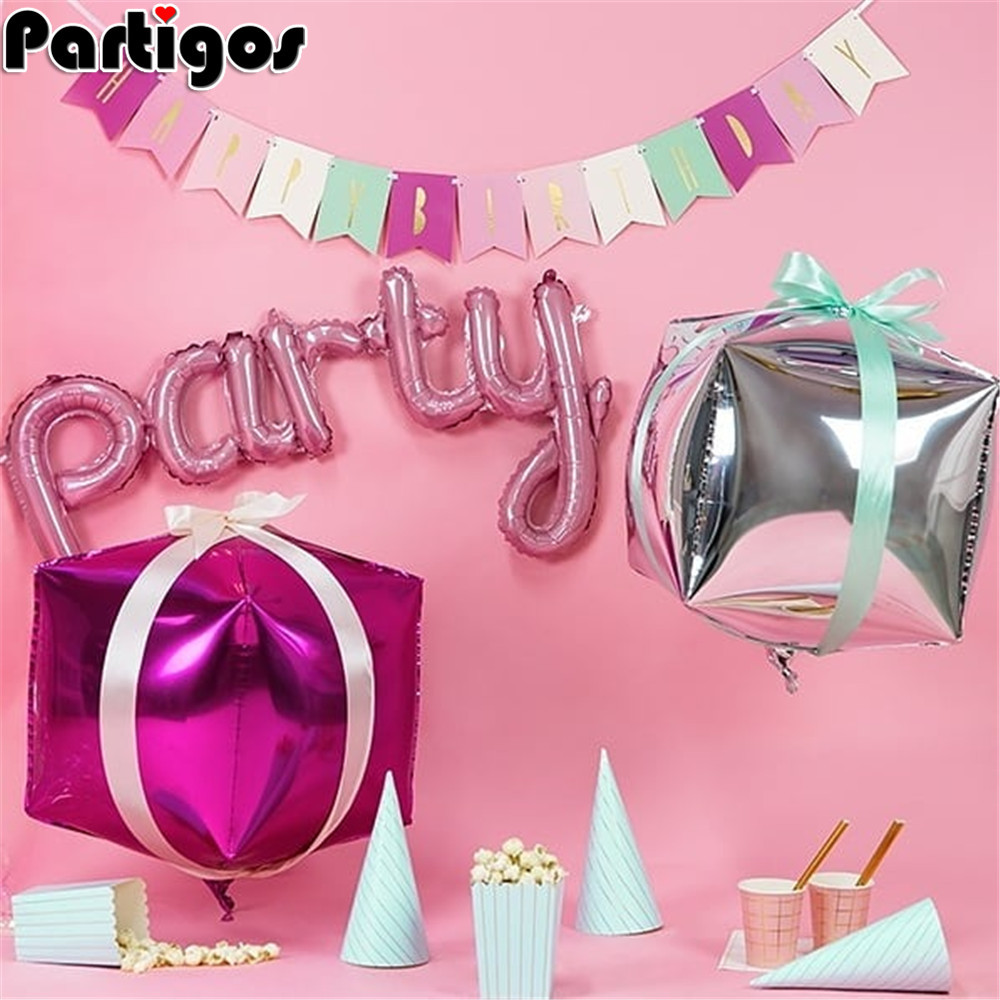 

20pcs 24inch 3D Cube Foil Balloon Square Wedding Birthday Decorations Party Supplies Multicolor Aluminum film Air Balloon Globos 1027