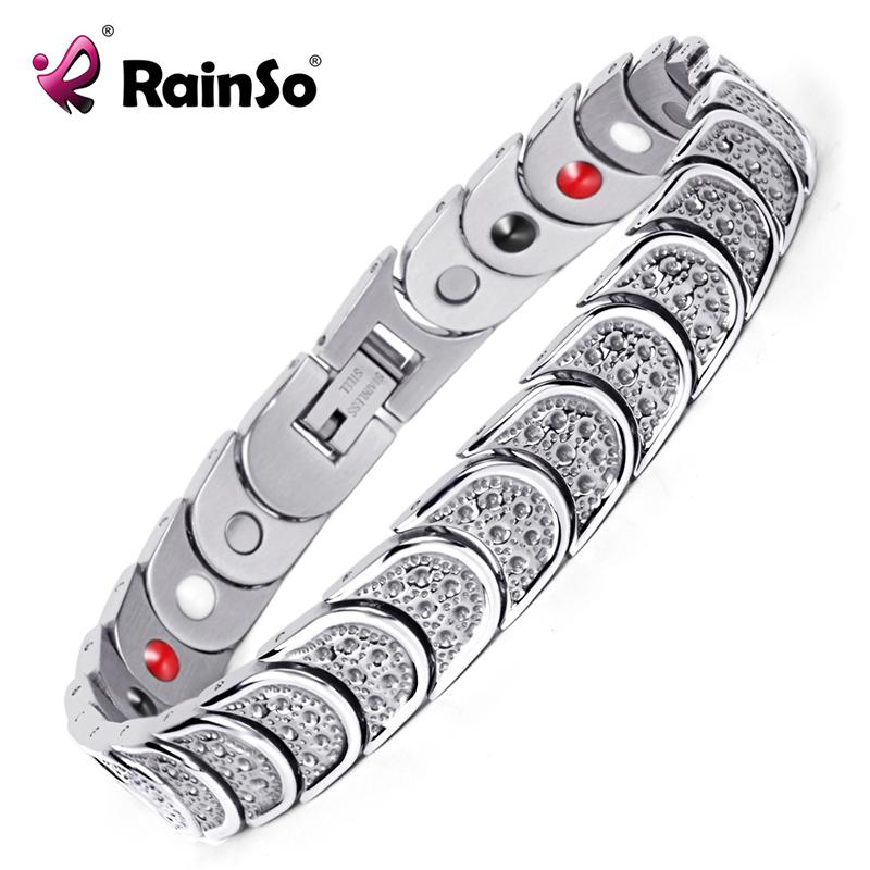 

Rainso Plated Stainless Steel 4 Elements Therapy High Strength Power Magnetic Bracelets for Men OSB-768SFIR