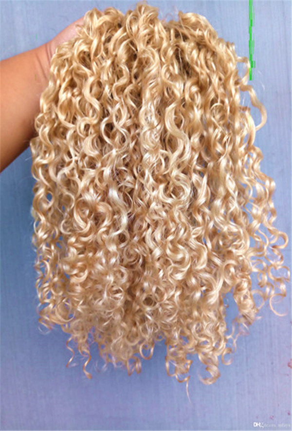 

Chinese Virgin Remy Curly Hair Weft Human Top Extensions blonde 6130# Color 100g one bundle