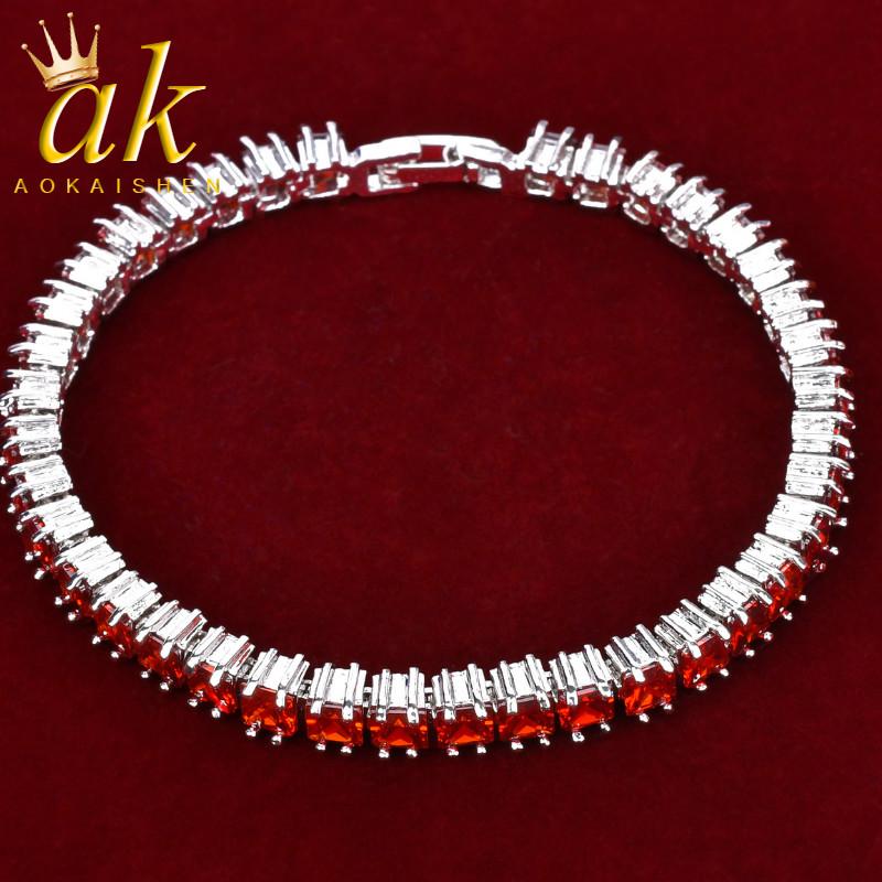 

Link, Chain 6mm Iced Cubic Zirconia Tennis Bracelet Silver Color Men Hip Hop Jewelry Copper Box Clasp Square Link 7inch
