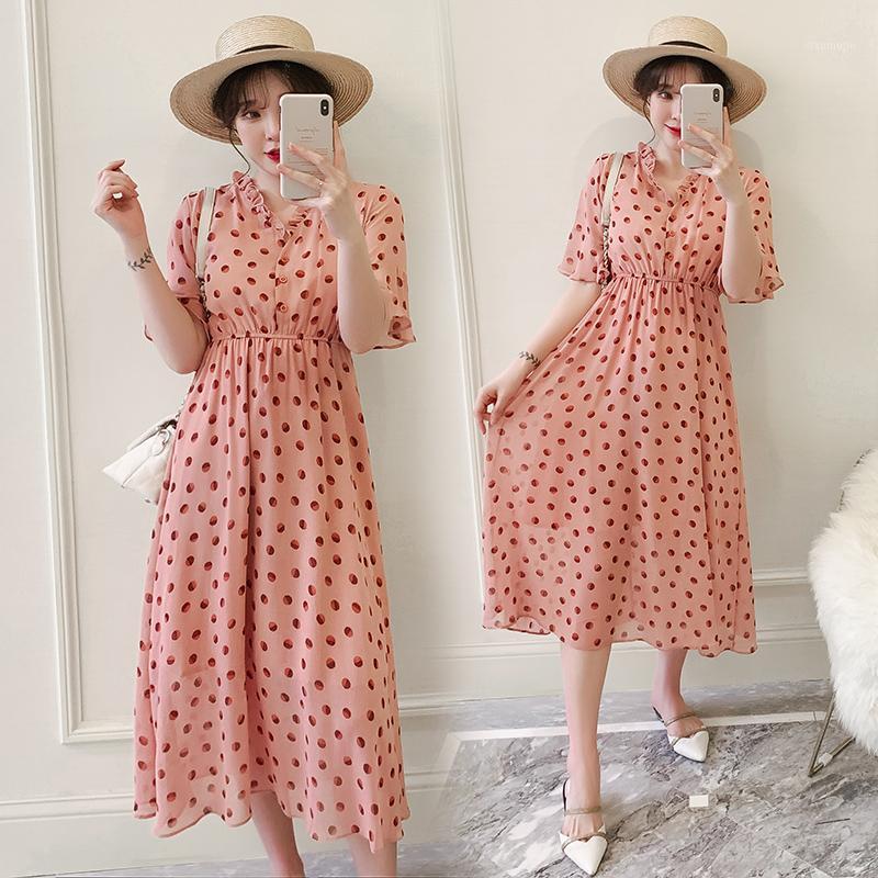 

2020 New Arrive Summer Maternity Dress Woman Ruffles Sleeves Large Size Dresses Pregnant Woman Clothing MD-022181, Pink