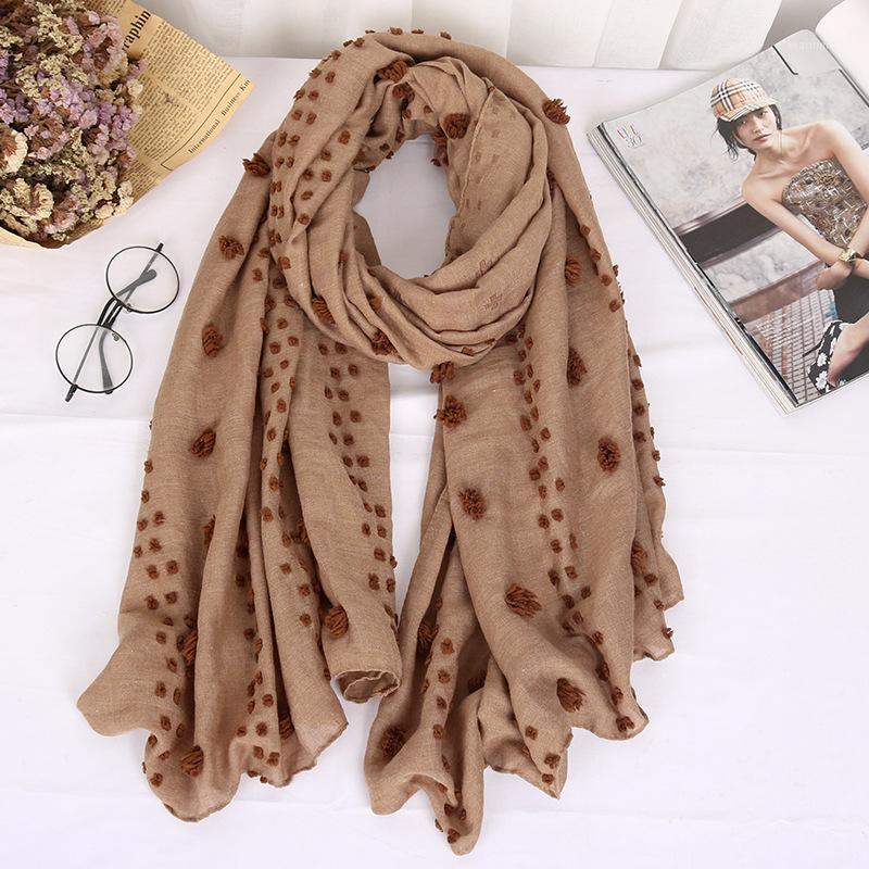 

2020 Newest Women Spot Pattern Solid Color Cotton Scarf 12 Colors 10pcs/lot1