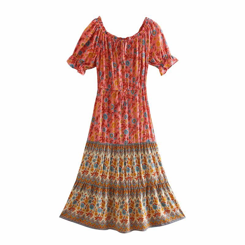 

2021 New Autumn European and American Women' Off Shoulder Cotton Positioning Printed Factory Direct Long Xyma, Pink