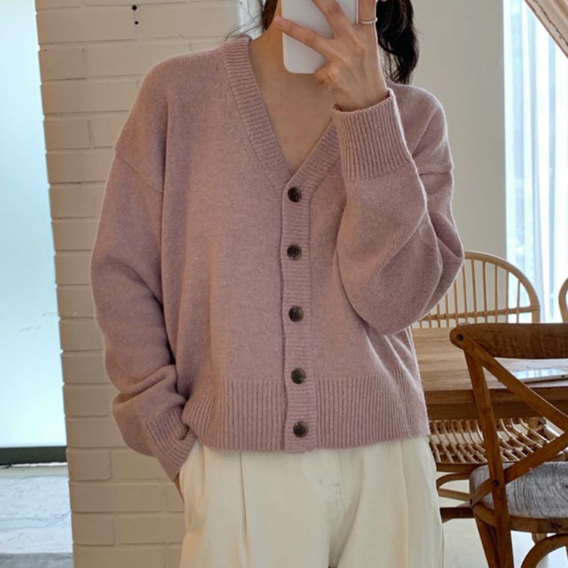 

Women's Knits & Tees 2022 Autumn Winter Women Knitted Cardigans Sweater Fashion Long Sleeve Loose Coat Casual Button Thick V Neck Solid Fema, White