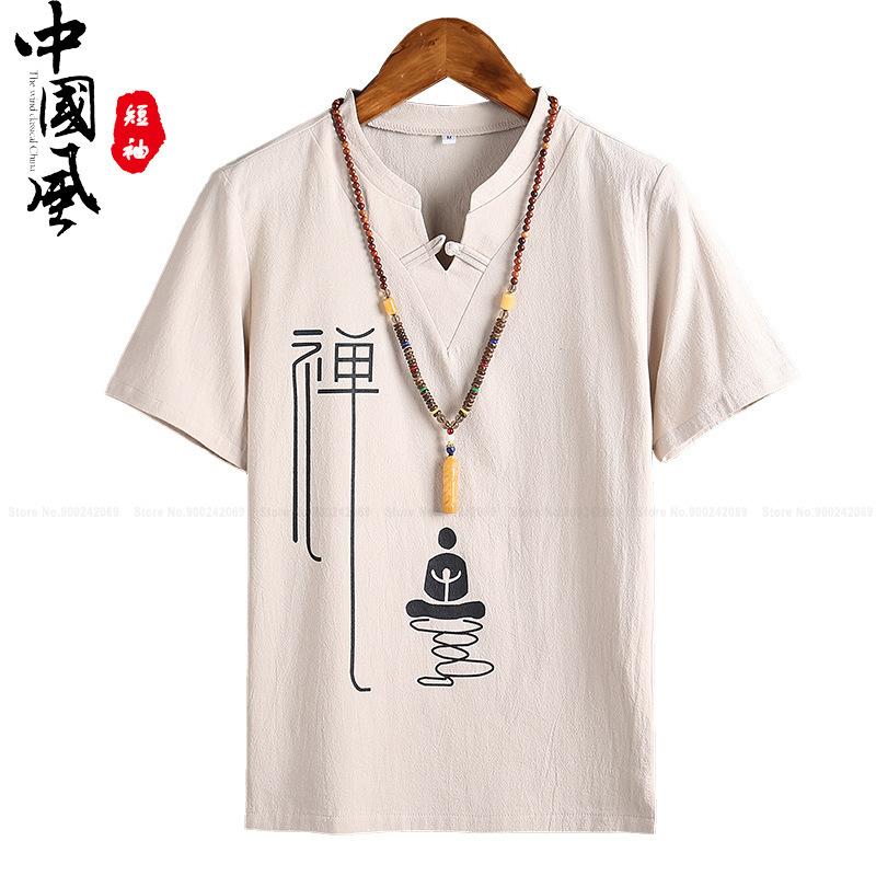 

Men Oriental T-Shirt Qipao Tee Tops Traditional Chinese Style Shirts Blouse Zen Tang Suit Kimono Haori Asian Clothes