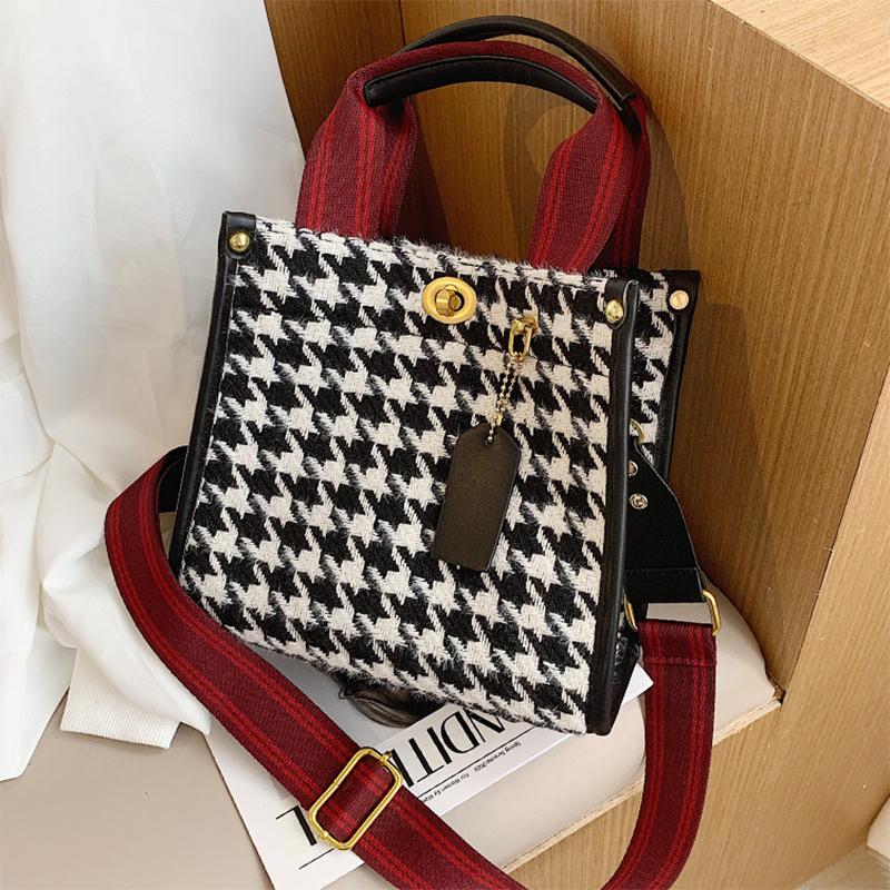 

S.IKRR Canvas Shoulder Bags For Women 2021 Houndstooth Big Capacity Ladies Bag Female Purses and Handbag Large Shopping Bag, Small