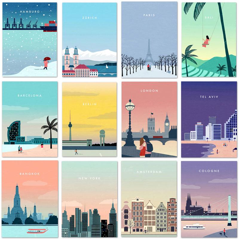 

Nordic Cartoon City Landscape Diamond Painting Cross Stitch 5D DIY Full Drill London Paris Amsterdam Scenery Home Room Decor
