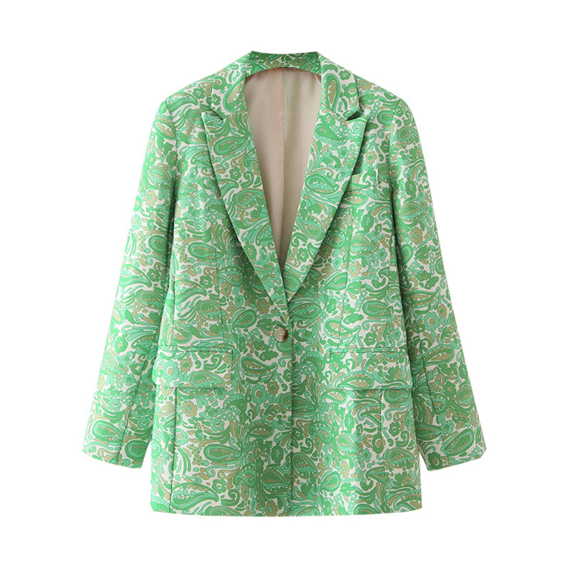 

2021 New Fashion Girl Floral Blazer Office Ladies Casual Women's Pocket Jackets Sleeve Complete Fancy Green Ensemble Suits HFA8