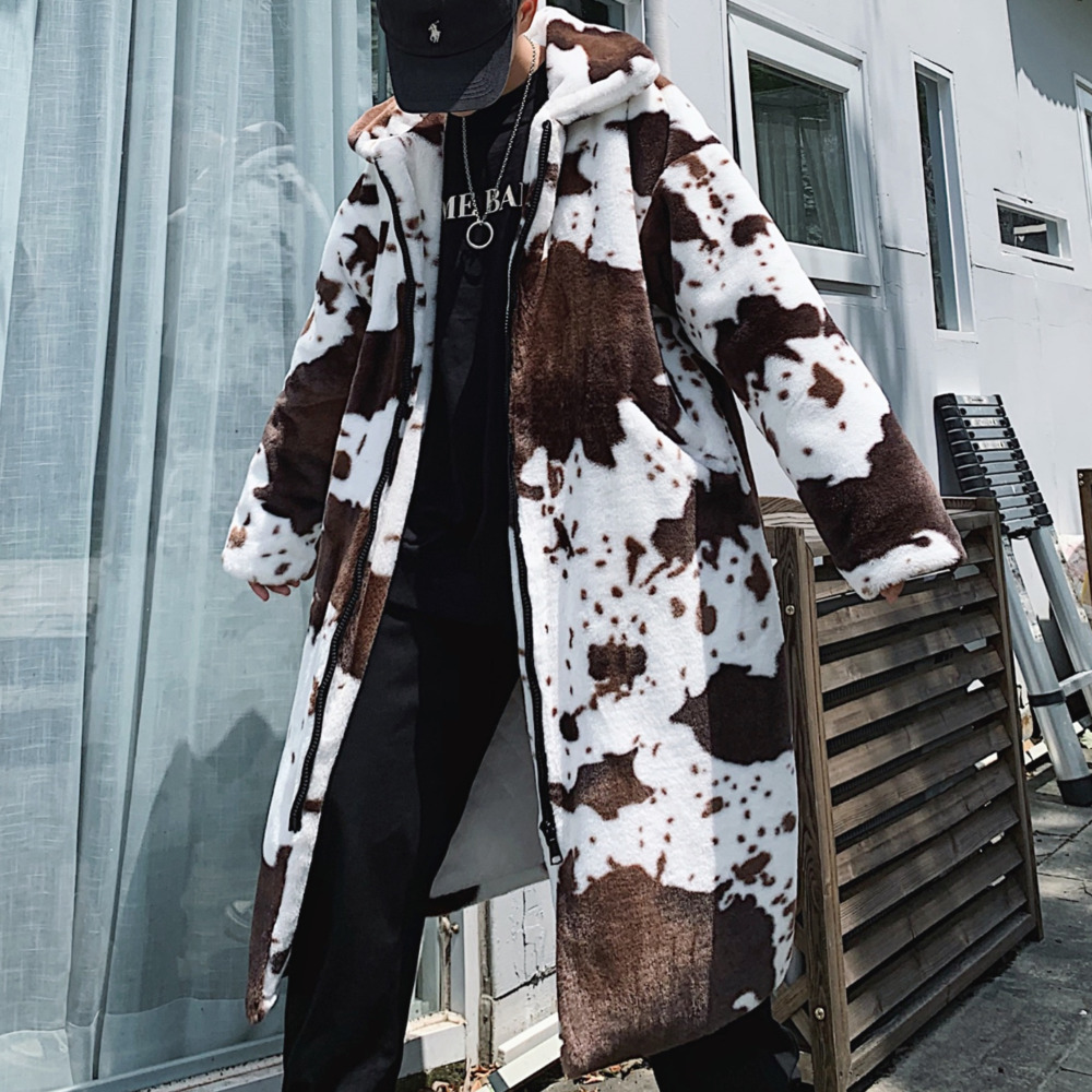 

2020 of Skin Coat Male Leather National Thick Cow Pattern Imitation Elongated on the Knee Jacket Wears Fourrure Homme 53ny, Brown milk grain.