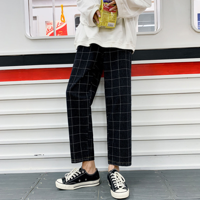 

2021 Men's Trousers Spring/winter New Pair Long-legged Chess in a Straight Line Leg Pants Clothes 9TRJ, Black