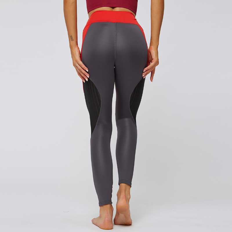 

Contrasting Color Popular Ladies Yoga Pants Exercise Fitness Seamless Slim, Black red
