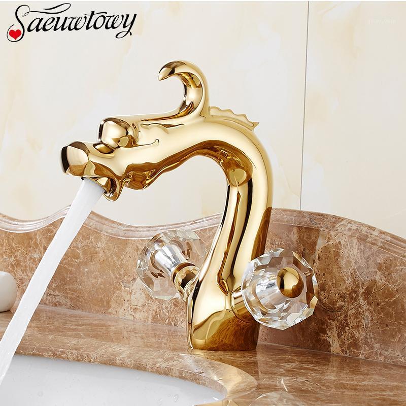 

Dragon Carved Basin Faucet Bathroom FaucetSink Faucet Dual Handle Bathroom Mixer Tap Animal Shape tap Hot Cold Water1