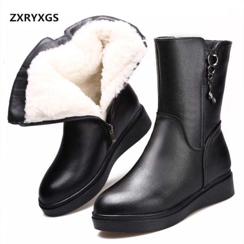 

ZXRYXGS Brand Shoes Woman Boots Flat Warm Comfort Wool Boots 2020 Newest Fashion Casual Cowhide Leather Winter Snow1, Black 002